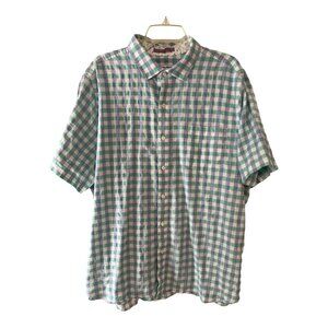 Tommy Bahama Linen Blend Short Sleeve Button Shirt XL Green Purple Check